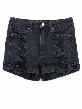 American Eagle Black Distressed Denim Shorts Size 6 High Rise Frayed Cuffed